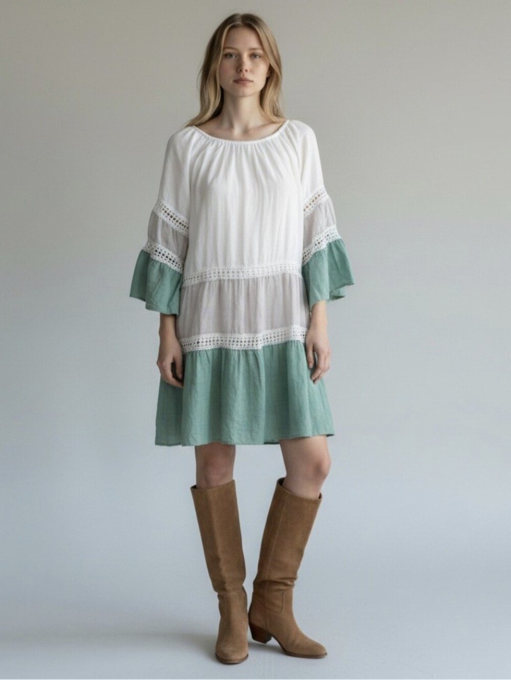Vasna cotton blend layered boho‎ mini dress size small